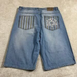 Y2K G Unit Jean Shorts Mens 40* Blue Baggy Streetwear Grunge 50 Cent Jorts Rap